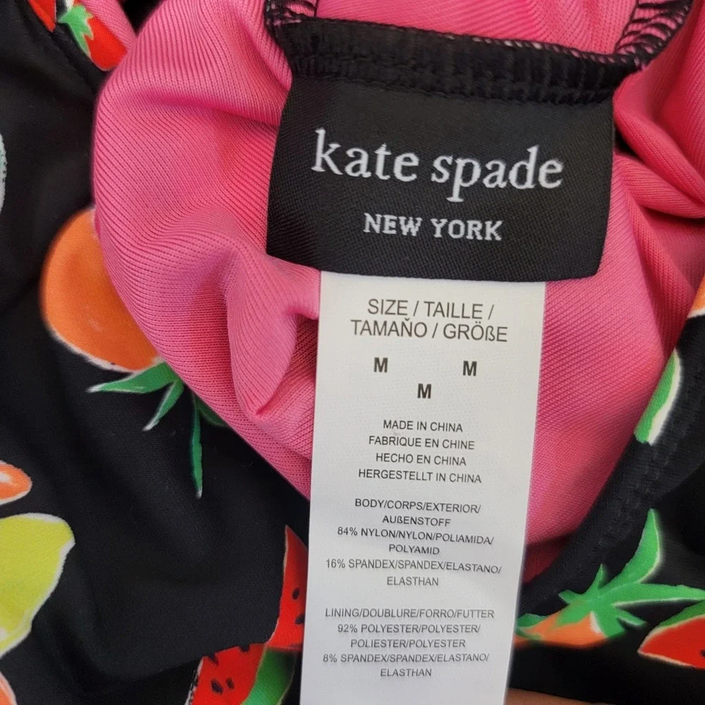 KATE SPADE Rash Guard Size M‎ Black/multi Fruits Swimsuit Long Sleeve NWT
